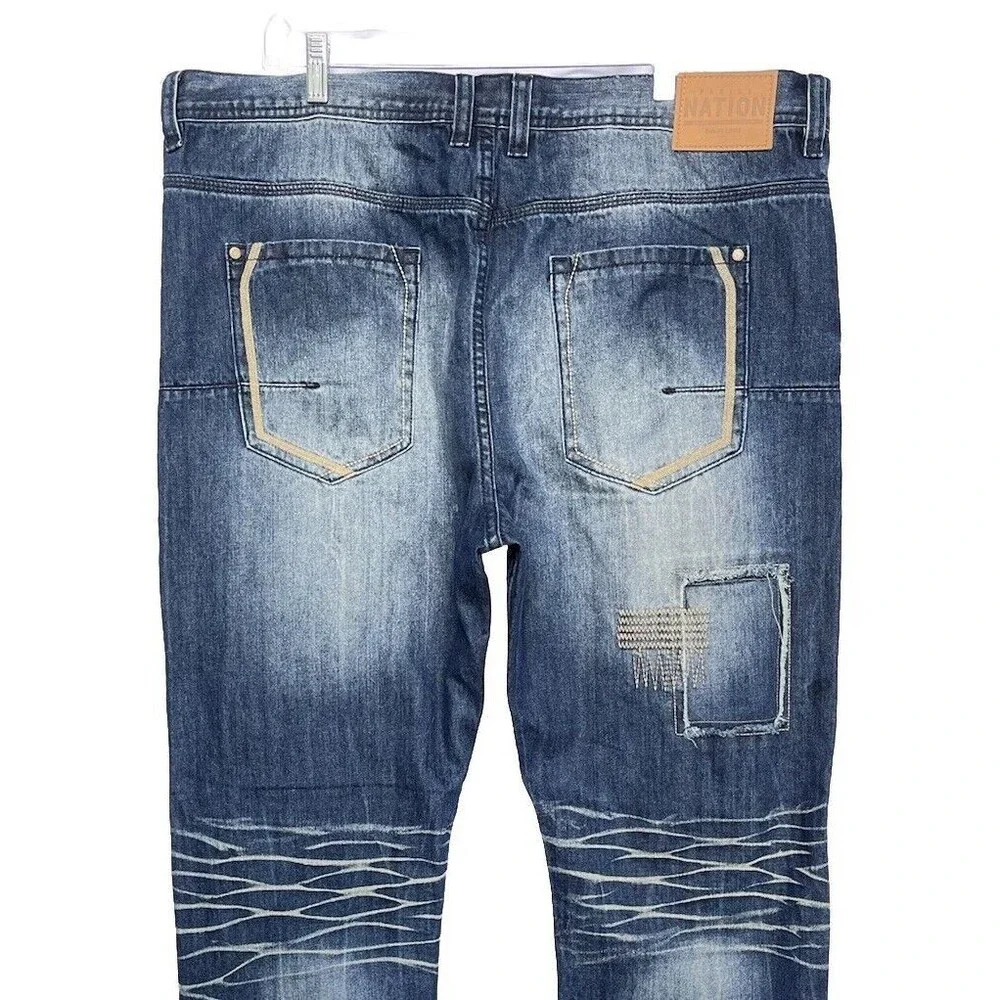 Parish Nation Men’s Patched Embroidered Distressed Jeans Size 40x35